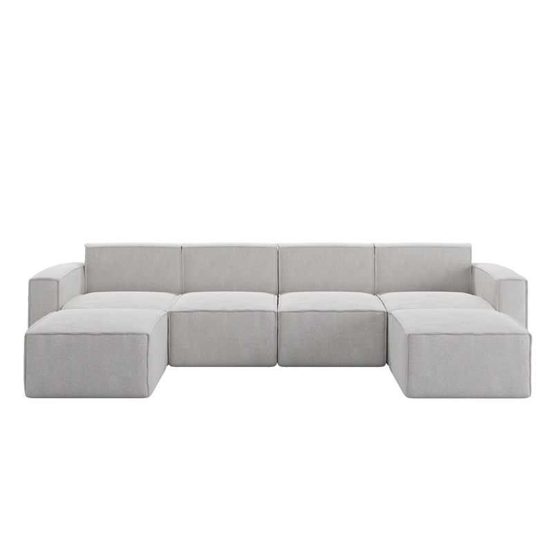Pemberly Row 6 Piece Modular Sectional Sofa with 2 Ottomans in Cream
