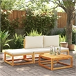 Pemberly Row Solid Acacia Wood Garden Footstool with Removable Covers in Cream