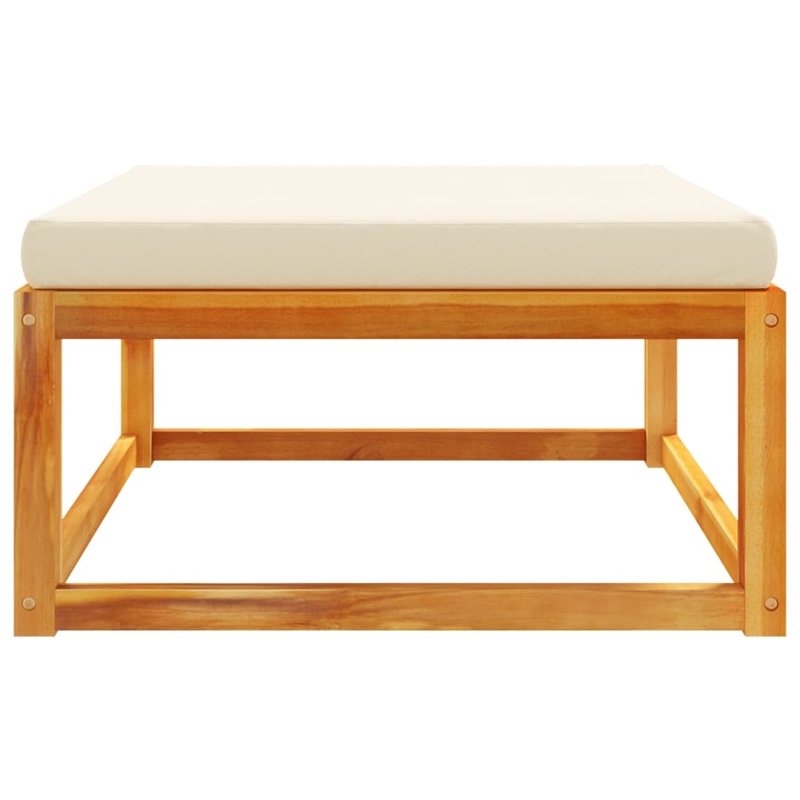 Pemberly Row Solid Acacia Wood Garden Footstool with Removable Covers in Cream