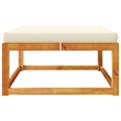 Pemberly Row Solid Acacia Wood Garden Footstool with Removable Covers in Cream