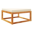 Pemberly Row Solid Acacia Wood Garden Footstool with Removable Covers in Cream