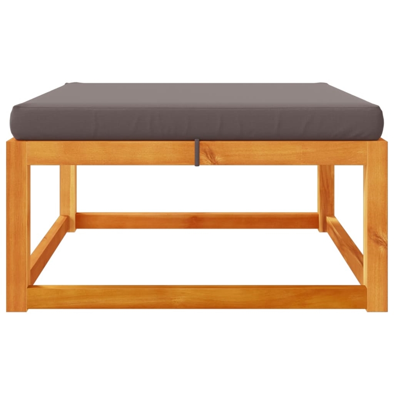 Pemberly Row Garden Footstool with Cushions in Grey and Natural Wood