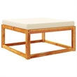 Pemberly Row Solid Acacia Wood Garden Footstool with Oil Finish in Cream/White