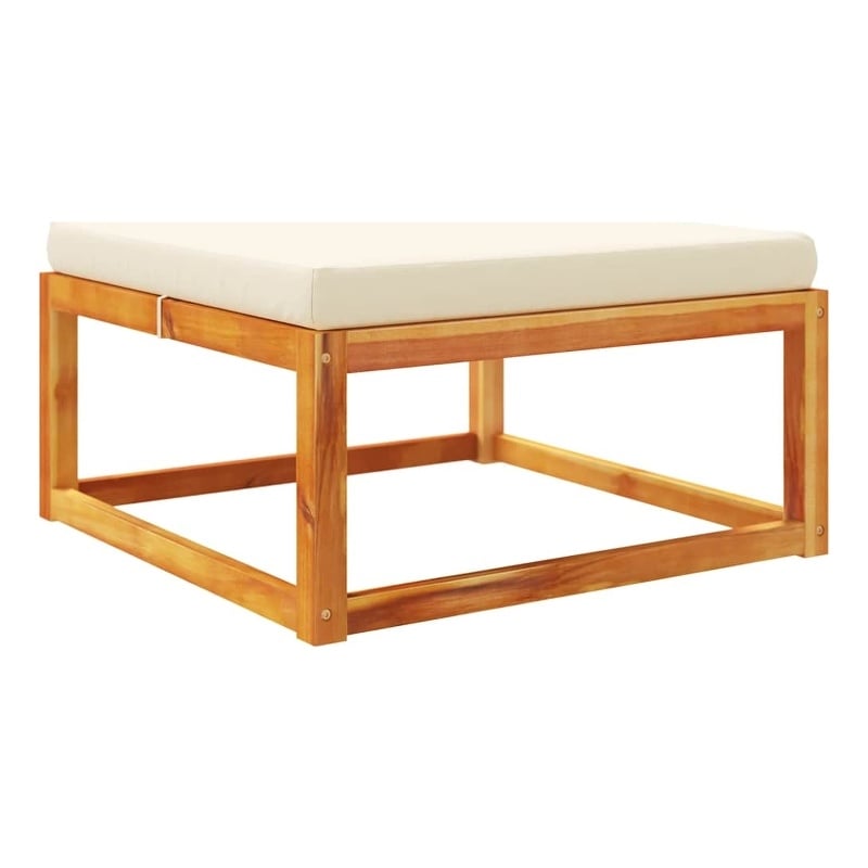 Pemberly Row Solid Acacia Wood Garden Footstool with Oil Finish in Cream/White
