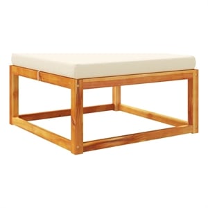 Pemberly Row Solid Acacia Wood Garden Footstool with Oil Finish in Cream/White
