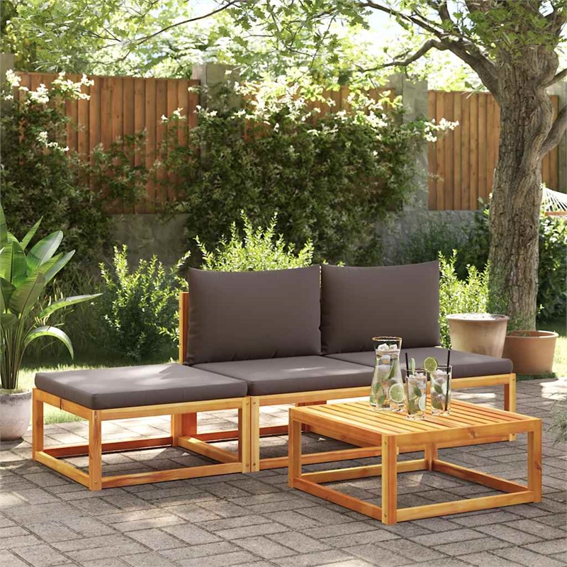 Pemberly Row Solid Acacia Wood Garden Footstool in Natural Finish