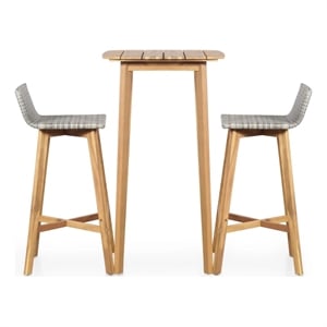 Pemberly Row 3 Piece Solid Acacia Wood Small Bar Set in Gray/Brown