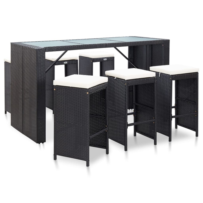 Pemberly Row 7 Piece Poly Rattan Bar Set in Black/White/Cream