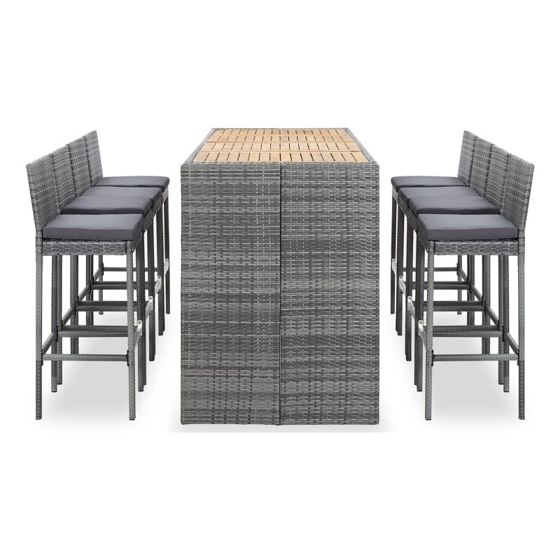 Pemberly Row 9 Piece Outdoor Patio Bar Set in Gray/Anthracite