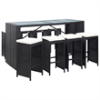 Pemberly Row 9 Piece Poly Rattan Outdoor Patio Bar Set in Black