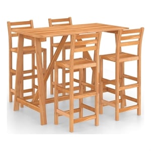 Pemberly Row 5 Piece Solid Acacia Wood Medium Bar Set in Natural