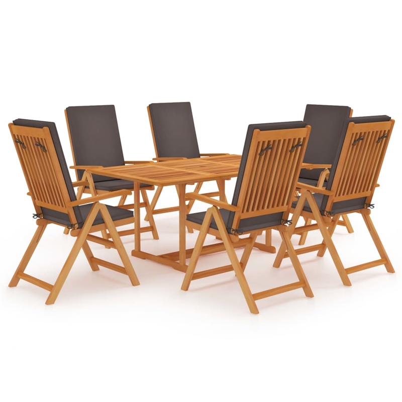 Pemberly Row 7 Piece Wood Outdoor Patio Dining Furniture Set in Gray