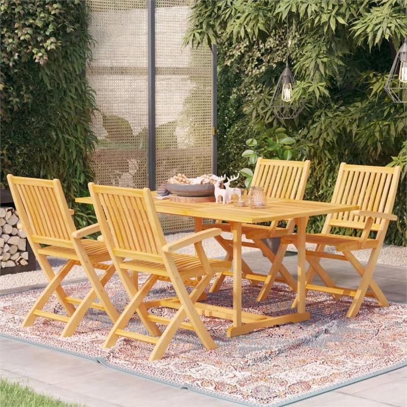 Pemberly Row 5 Piece Wood Outdoor Patio Dining Furniture Set in Brown