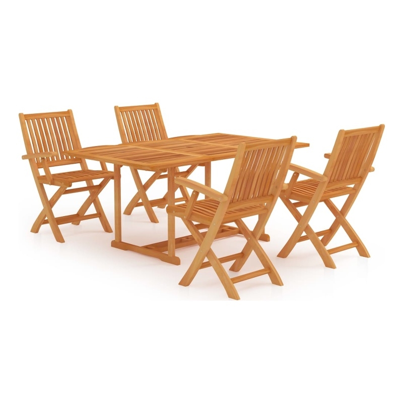 Pemberly Row 5 Piece Wood Outdoor Patio Dining Furniture Set in Brown