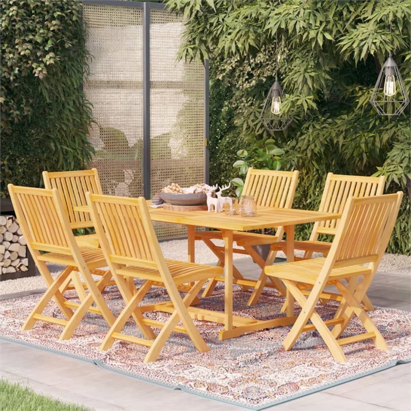 Pemberly Row 7 Piece Wood Medium Outdoor Patio Furniture Set in Brown