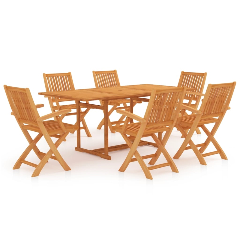 Pemberly Row 7 Piece Wood Large Outdoor Patio Furniture Set in Brown