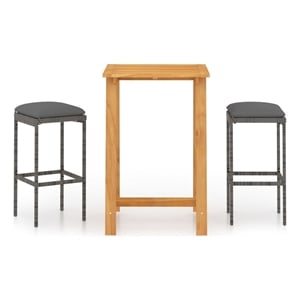 Pemberly Row 3 Piece Solid Acacia Wood Medium Bar Set in Gray