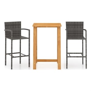 Pemberly Row 3 Piece Solid Acacia Wood Small Bar Set in Gray/Natural