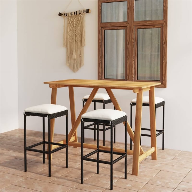 Pemberly Row 5 Piece Solid Acacia Wood Bar Set in Black/Cream