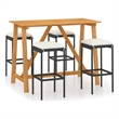Pemberly Row 5 Piece Solid Acacia Wood Bar Set in Black/Cream