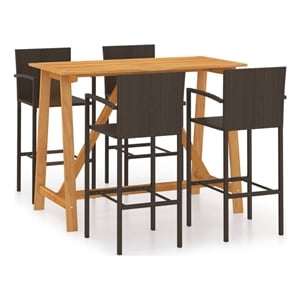 Pemberly Row 5 Piece Solid Acacia Wood Medium Bar Set in Brown