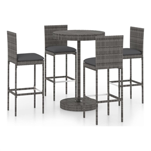 Pemberly Row 5 Piece Poly Rattan Small Outdoor Patio Bar Set in Gray