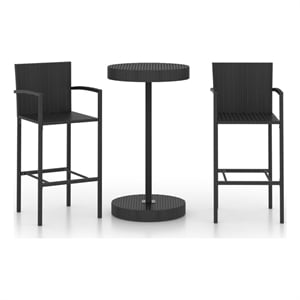 Pemberly Row 3 Piece Steel Small Outdoor Patio Bar Set in Black