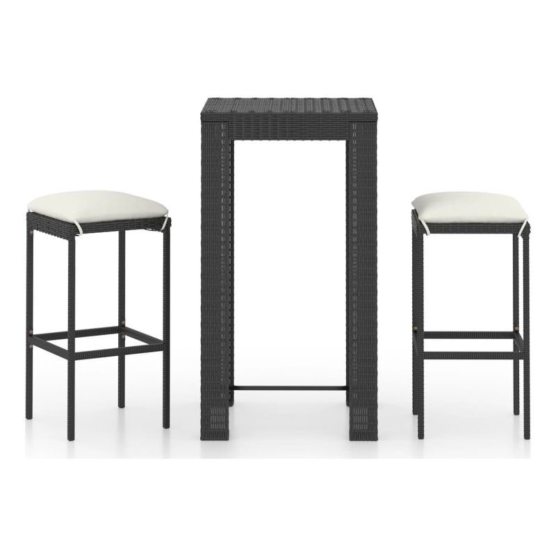 Pemberly Row 3 Piece Outdoor Patio Bar Set with Cushions in Black