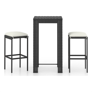 Pemberly Row 3 Piece Outdoor Patio Bar Set with Cushions in Black