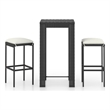 Pemberly Row 3 Piece Outdoor Patio Bar Set with Cushions in Black