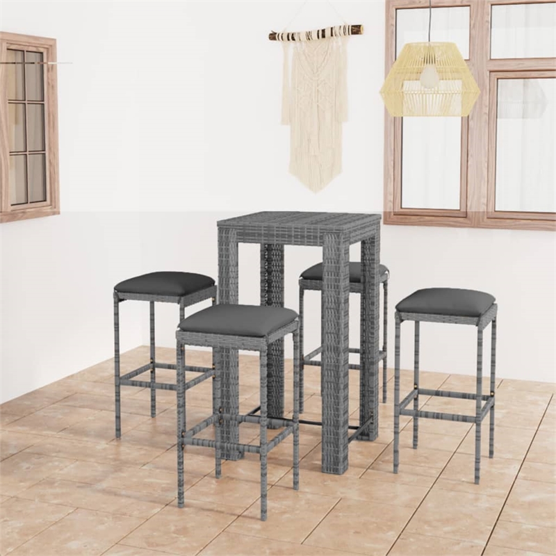 Pemberly Row 5 Piece Steel Outdoor Patio Bar Set with Cushions in Gray