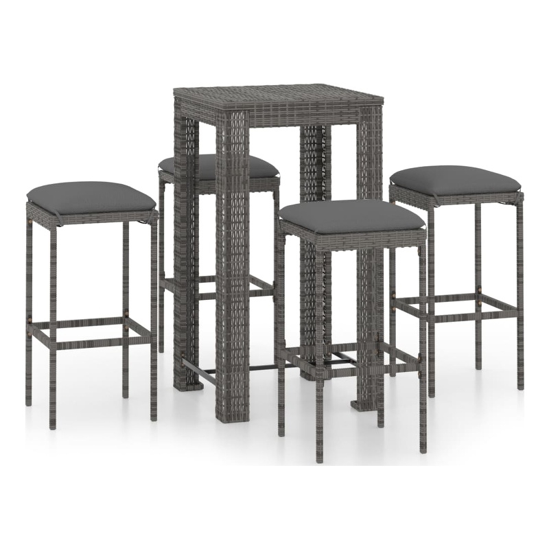 Pemberly Row 5 Piece Steel Outdoor Patio Bar Set with Cushions in Gray