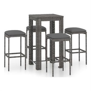 Pemberly Row 5 Piece Steel Outdoor Patio Bar Set with Cushions in Gray