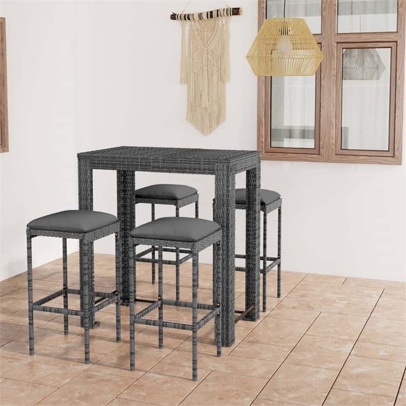 Pemberly Row 5 Piece Poly Rattan Outdoor Patio Bar Set in Gray