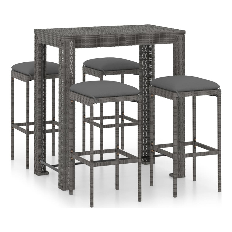 Pemberly Row 5 Piece Poly Rattan Outdoor Patio Bar Set in Gray