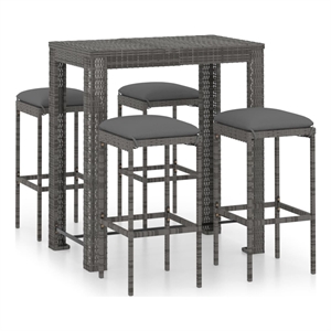 Pemberly Row 5 Piece Poly Rattan Outdoor Patio Bar Set in Gray