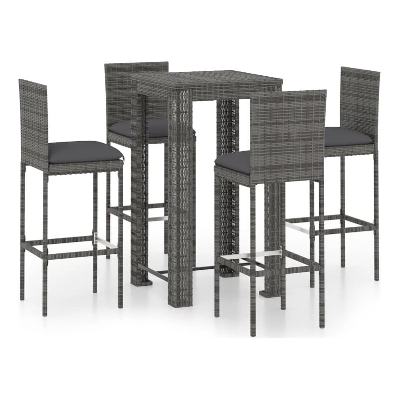 Pemberly Row 5 Piece Steel Outdoor Patio Bar Set with Cushions in Gray