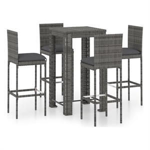 Pemberly Row 5 Piece Steel Outdoor Patio Bar Set with Cushions in Gray