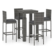 Pemberly Row 5 Piece Steel Outdoor Patio Bar Set with Cushions in Gray