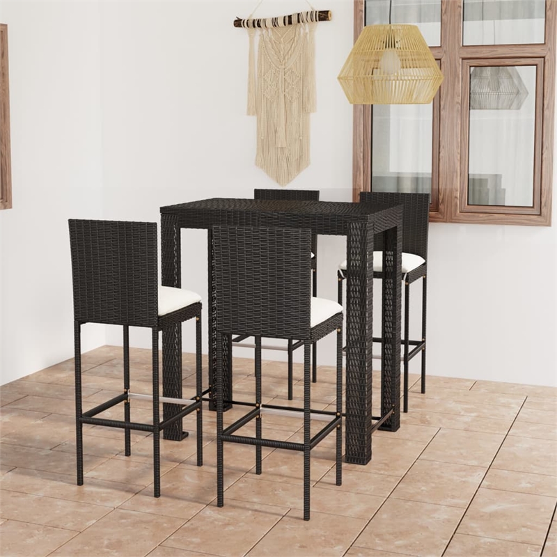 Pemberly Row 5 Piece Steel Outdoor Standard Patio Bar Set in Black