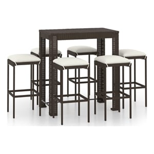 Pemberly Row 7 Piece Steel Outdoor Patio Bar Set with Cushions in Brown