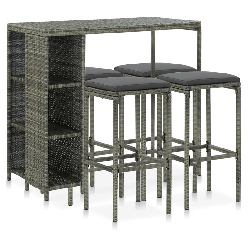 Pemberly Row 5 Piece Poly Rattan Large Outdoor Patio Bar Set in Gray