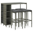 Pemberly Row 5 Piece Poly Rattan Large Outdoor Patio Bar Set in Gray