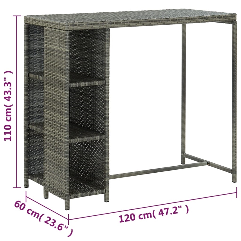 Pemberly Row 5 Piece Poly Rattan Large Outdoor Patio Bar Set in Gray