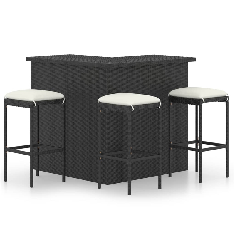 Pemberly Row 4 Piece Outdoor Patio Bar Set with Cushions in Black/Cream