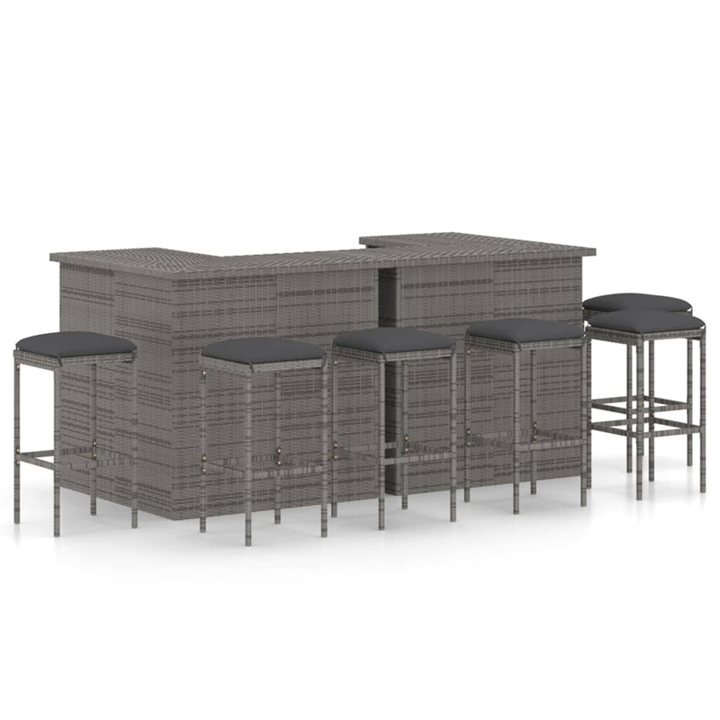 Pemberly Row 8 Piece Steel Outdoor Patio Bar Set with Cushions in Gray