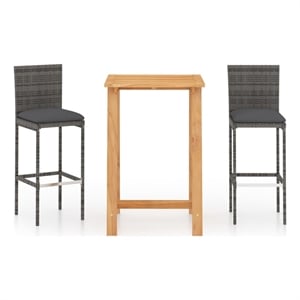 Pemberly Row 3 Piece Solid Acacia Wood Bar Set in Gray/Anthracite