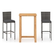 Pemberly Row 3 Piece Solid Acacia Wood Bar Set in Gray/Anthracite