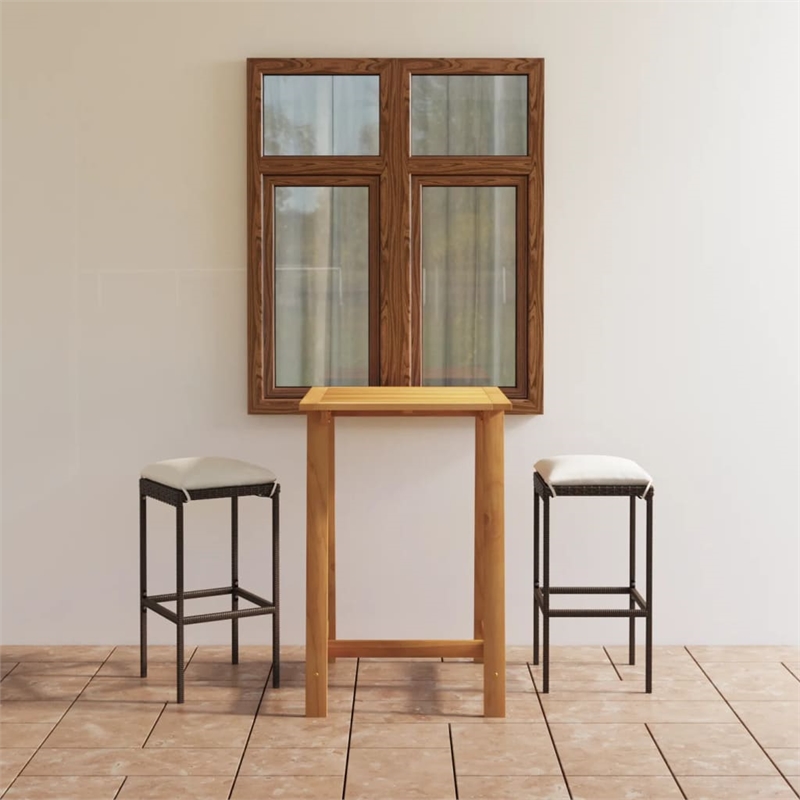 Pemberly Row 3 Piece Solid Acacia Wood Medium Bar Set in Brown/Cream