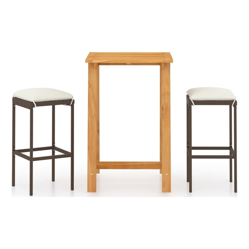 Pemberly Row 3 Piece Solid Acacia Wood Medium Bar Set in Brown/Cream